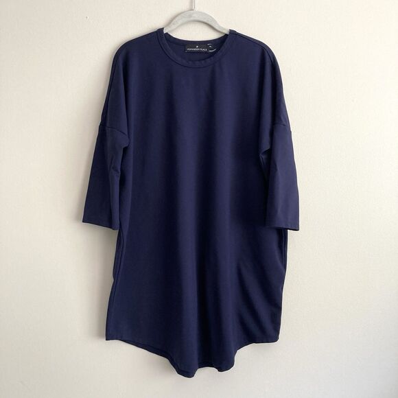 Tuckernuck Pomander Place Navy Sue Sweatshirt Dress Blue Tunic M/L Minimalist - Picture 2 of 9